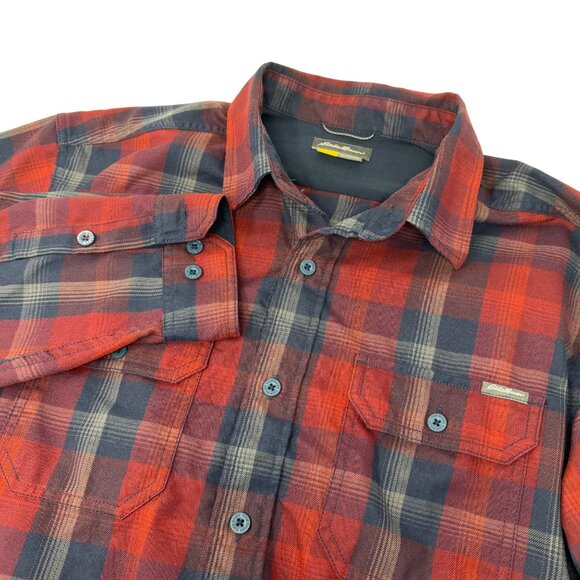 Eddie Bauer Flannel Shirt Men's Large Button Up Red Blue Plaid Long Sleeve - Picture 1 of 4